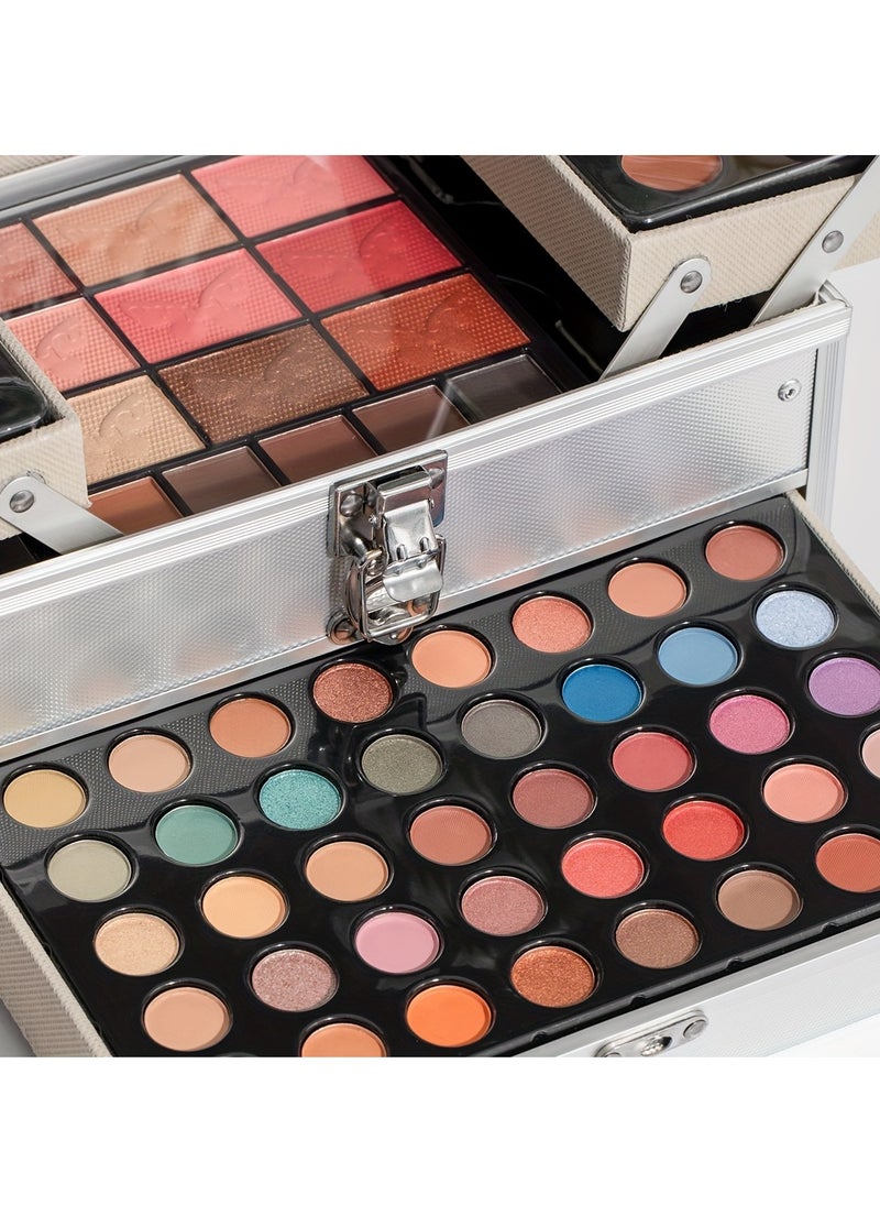 MISS YOUNG - 127Pcs/Set Idea Makeup Gift Box For Mother's Day Multi-Functional Make Up Case Set With Mirror u0026 Brush Eyeshadow Lipstick Mascara Lip Liner Lip Gloss All In One Simplicity Silvery Ladies Cosmeti - Image 1