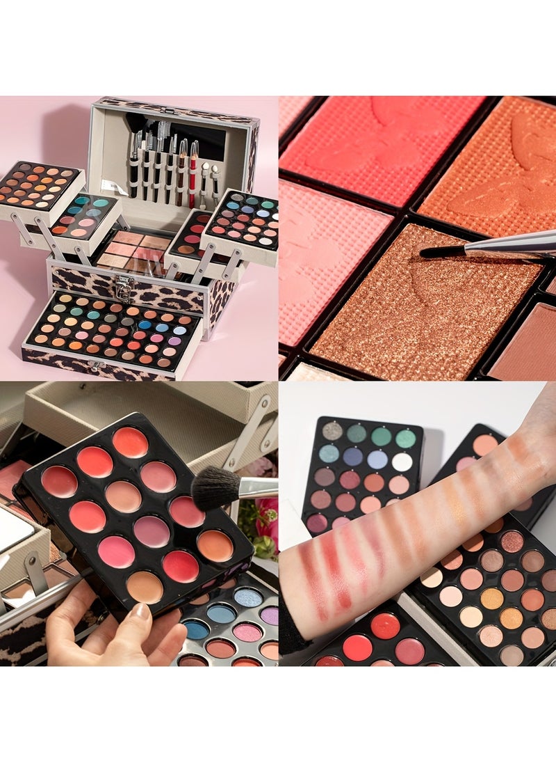MISS YOUNG - 127Pcs/Set Idea Makeup Gift Box For Mother's Day Multi-Functional Make Up Case Set With Mirror u0026 Brush Eyeshadow Lipstick Mascara Lip Liner Lip Gloss All In One Simplicity Silvery Ladies Cosmeti - Image 1