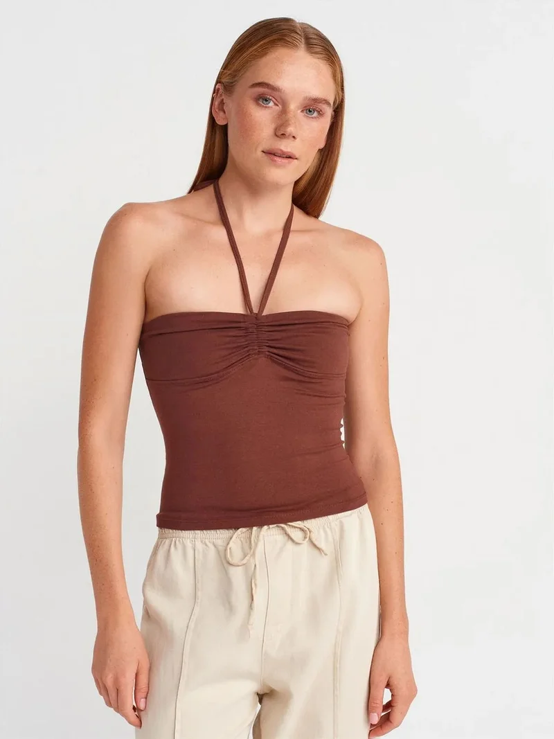 ديلفين Dilvin Women’s Crop Halter Blouse With Tie Detail