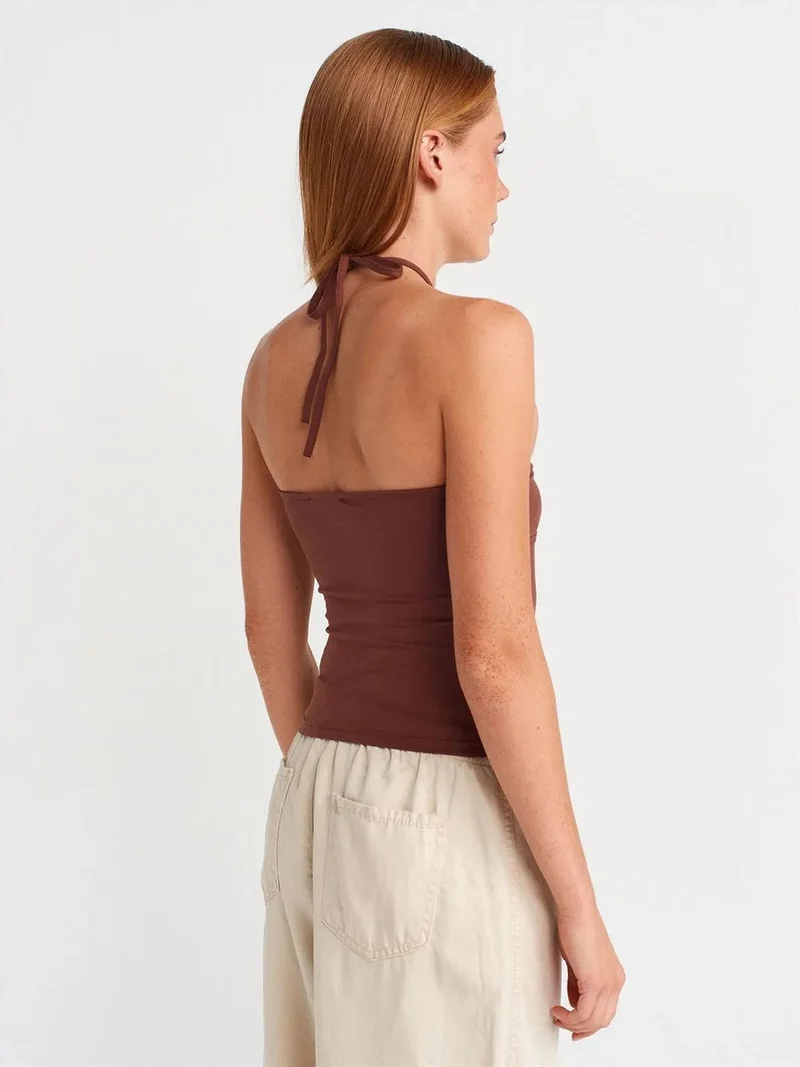 ديلفين Dilvin Women’s Crop Halter Blouse With Tie Detail