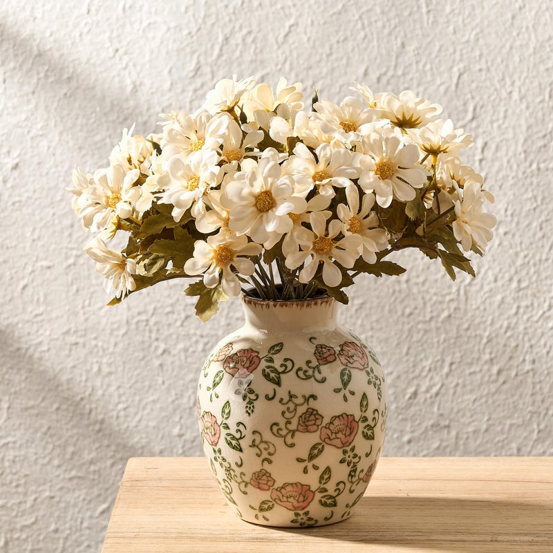 SIDUCAL Ceramic Vintage Vase 583 Inch Retro Ice Cracked Chinoiserie Floral Vase Rustic Farmhouse Vases for Home Decor Bookshelf Garden Chinoiserie Decor Tuscan Decor Red Rose Pattern - Image 2