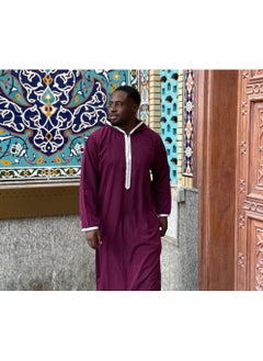 Yigo by Mariam Qamis Guidado – Men’s Hooded Qamis in Deep Burgundy - Premium Zibda Fabric | Omani Style Mens Thobes  - Image 4