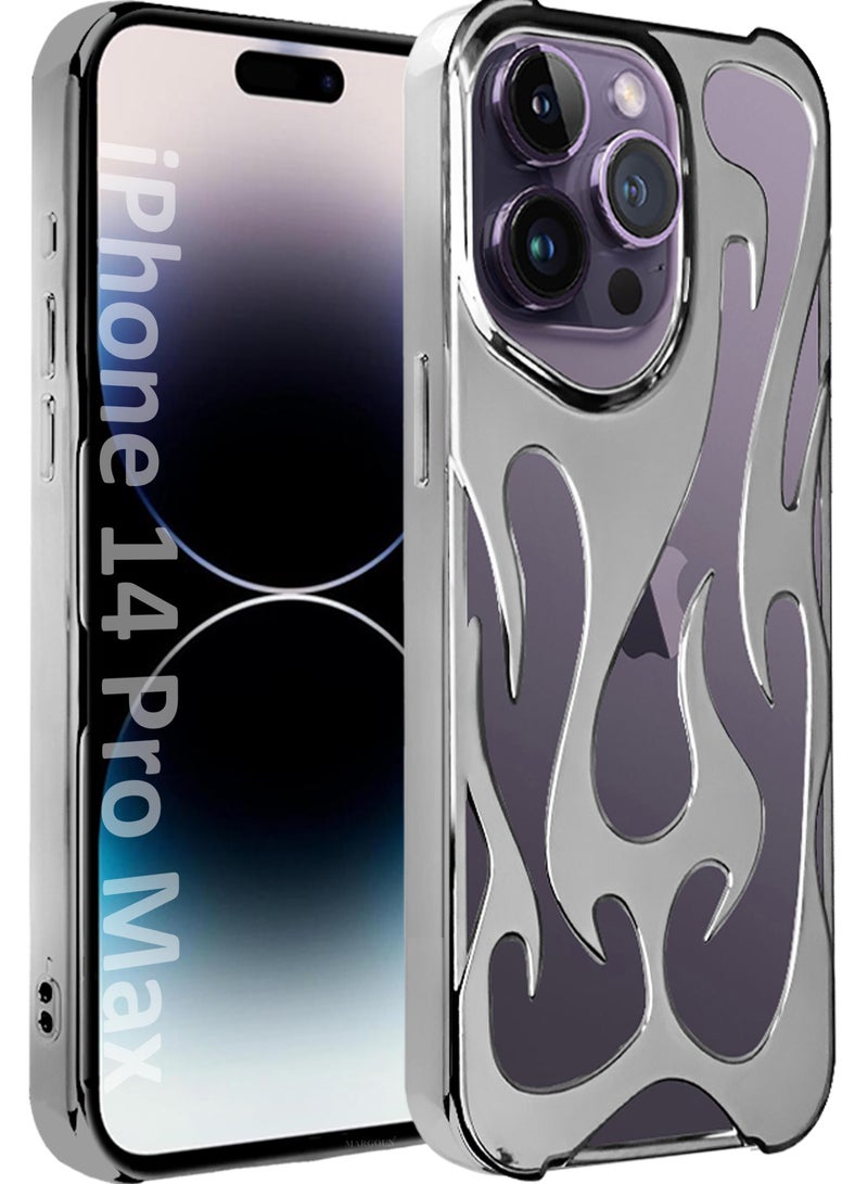 CATANES iPhone 14 Pro Max Case Cover Soft TPU and Glossy with Flame Design - Silver - Image 1