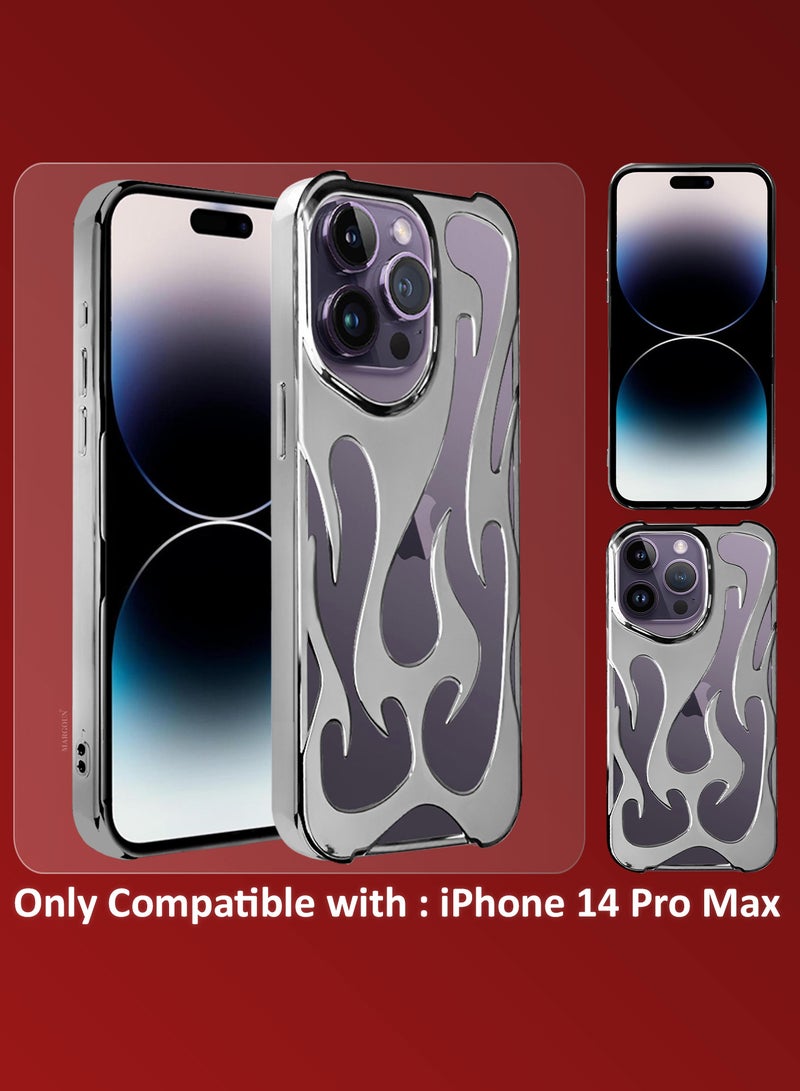 CATANES iPhone 14 Pro Max Case Cover Soft TPU and Glossy with Flame Design - Silver - Image 5