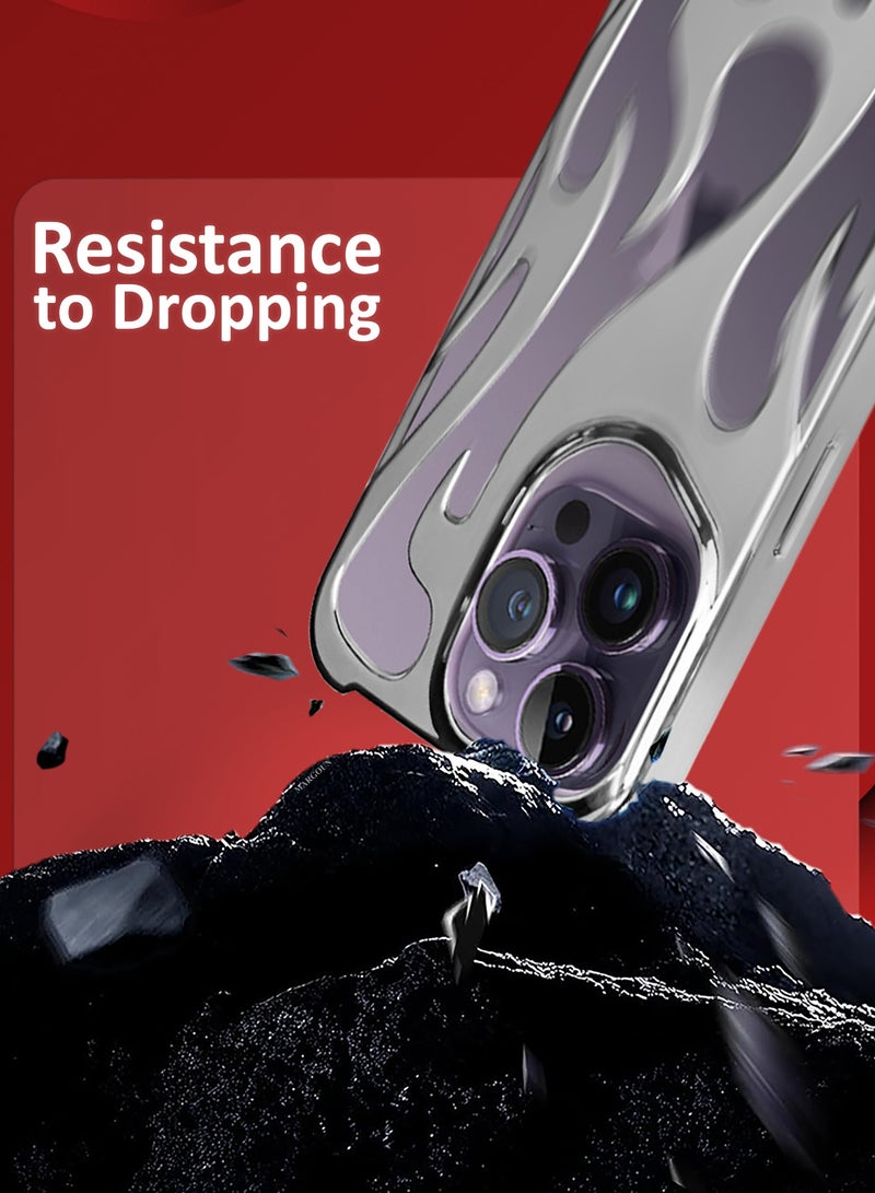 CATANES iPhone 14 Pro Max Case Cover Soft TPU and Glossy with Flame Design - Silver - Image 3