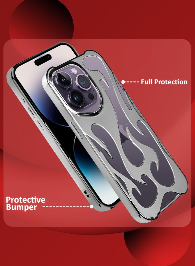 CATANES iPhone 14 Pro Max Case Cover Soft TPU and Glossy with Flame Design - Silver - Image 2