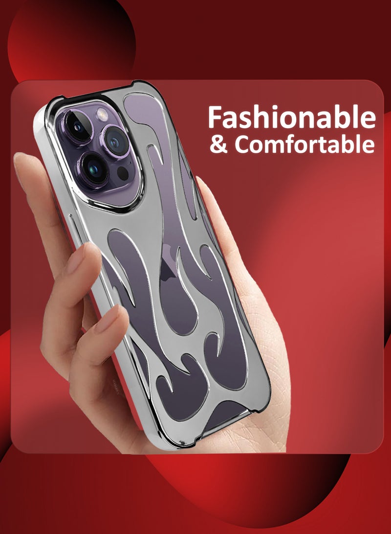 CATANES iPhone 14 Pro Max Case Cover Soft TPU and Glossy with Flame Design - Silver - Image 4