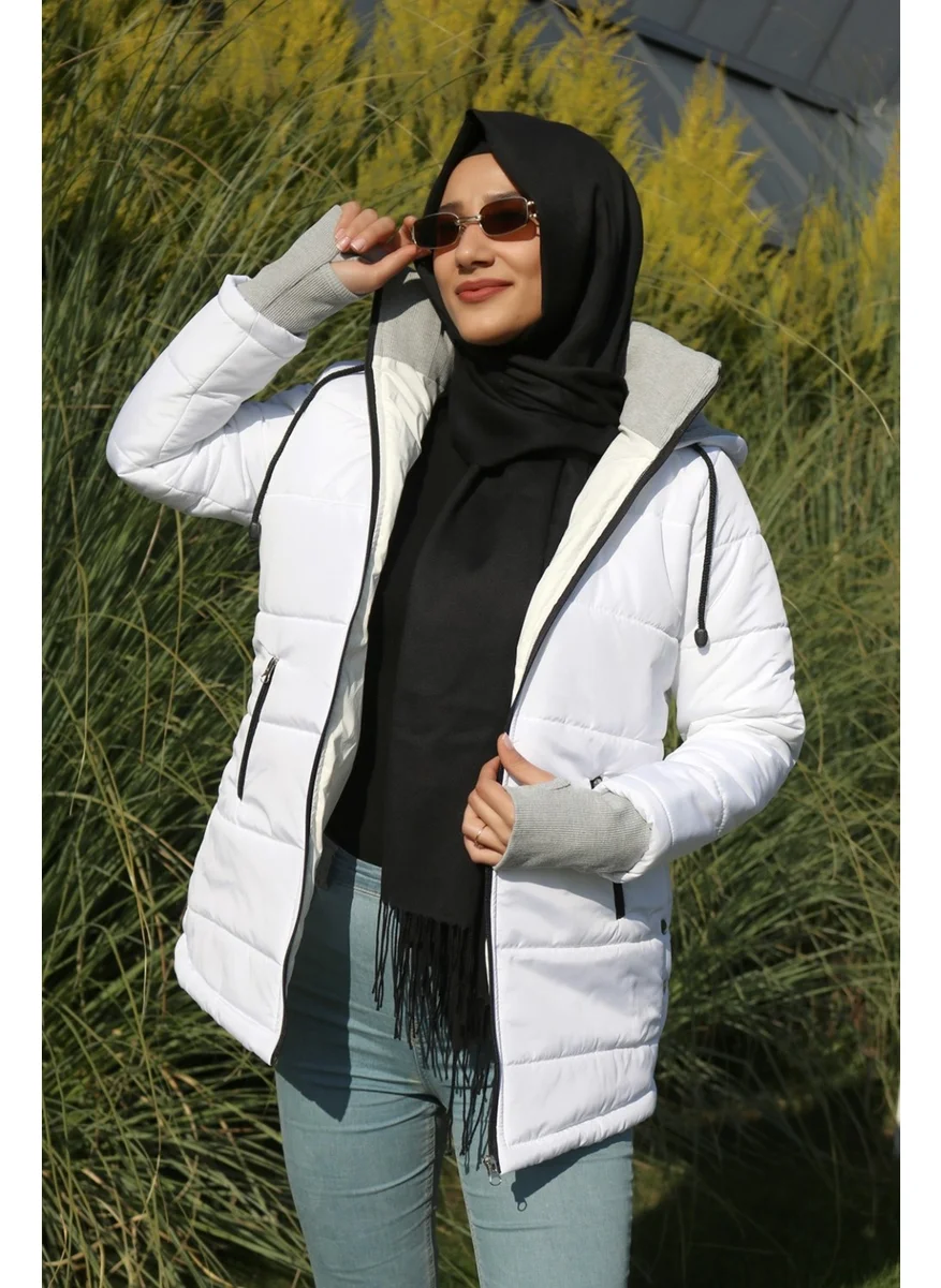 Barbora Winter Hooded Long Women's Puffer Hijab Coat 805WHITETESETTÜR