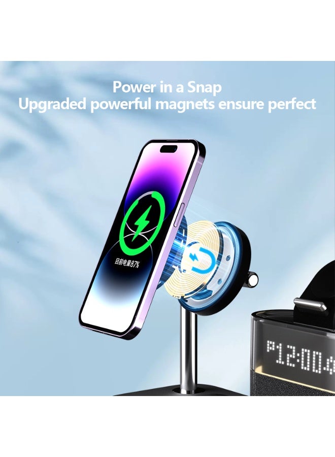 5-in-1 Lightweight Wireless Charging Station with Magnetic Attraction, Digital Clock, LED Night Light, and 3 Charging Areas for iPhone, TWS air Pods, and Smartwatch for Office and daily lifestyle use - Image 3