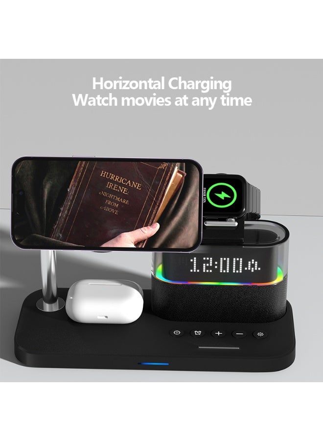 5-in-1 Lightweight Wireless Charging Station with Magnetic Attraction, Digital Clock, LED Night Light, and 3 Charging Areas for iPhone, TWS air Pods, and Smartwatch for Office and daily lifestyle use - Image 2