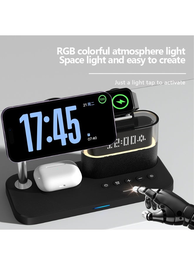 5-in-1 Lightweight Wireless Charging Station with Magnetic Attraction, Digital Clock, LED Night Light, and 3 Charging Areas for iPhone, TWS air Pods, and Smartwatch for Office and daily lifestyle use - Image 4