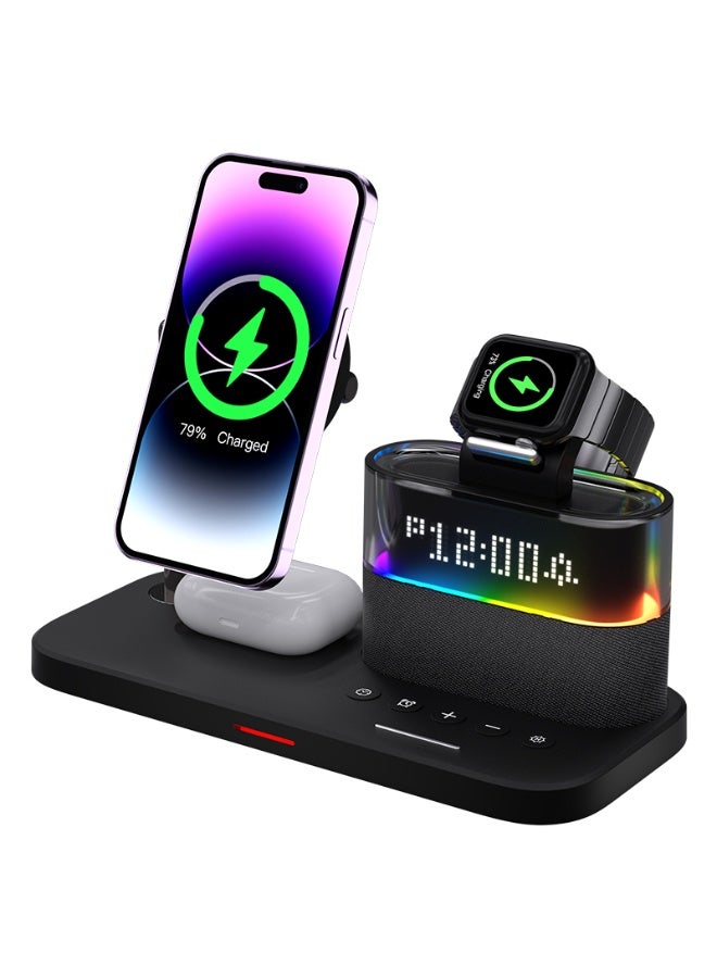 5-in-1 Lightweight Wireless Charging Station with Magnetic Attraction, Digital Clock, LED Night Light, and 3 Charging Areas for iPhone, TWS air Pods, and Smartwatch for Office and daily lifestyle use - Image 1
