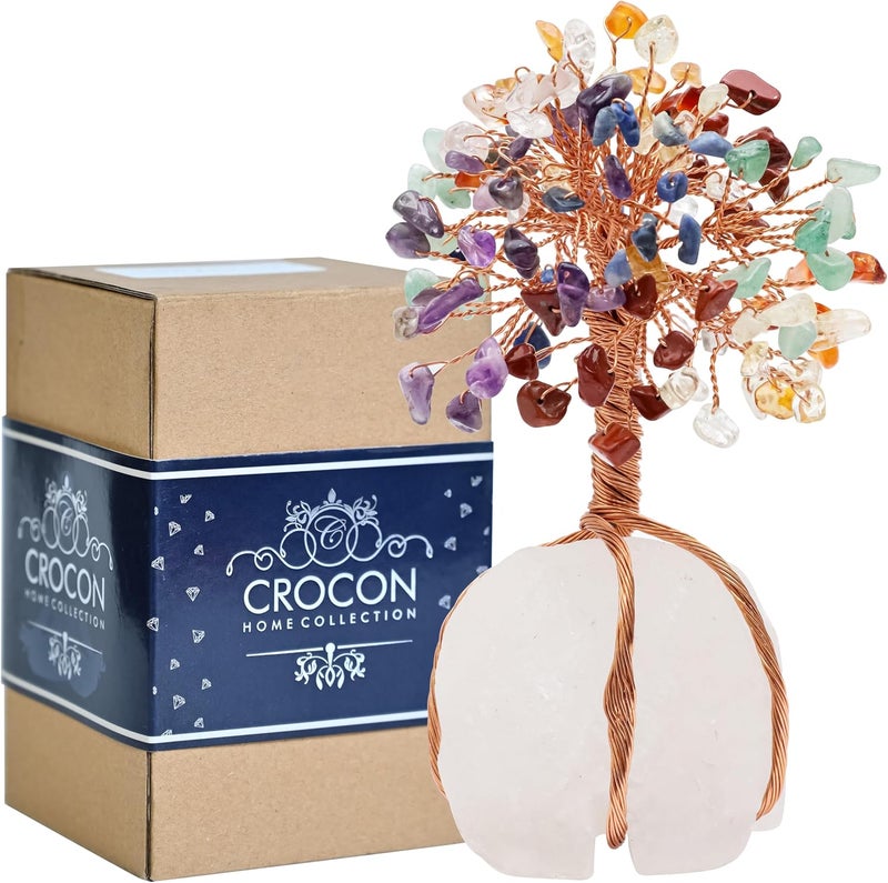 Crocon 7 Chakra Crystal Tree of Life with Quartz Base – Crystal Room & Home Decor, Cute Home Birthday Gifts for Men & Crystals and Healing Stones for Women Mom Sister Gemstone Tree for Shelf & Bedroom Decor - Image 1