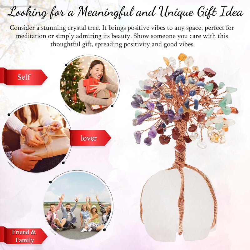 Crocon 7 Chakra Crystal Tree of Life with Quartz Base – Crystal Room & Home Decor, Cute Home Birthday Gifts for Men & Crystals and Healing Stones for Women Mom Sister Gemstone Tree for Shelf & Bedroom Decor - Image 2