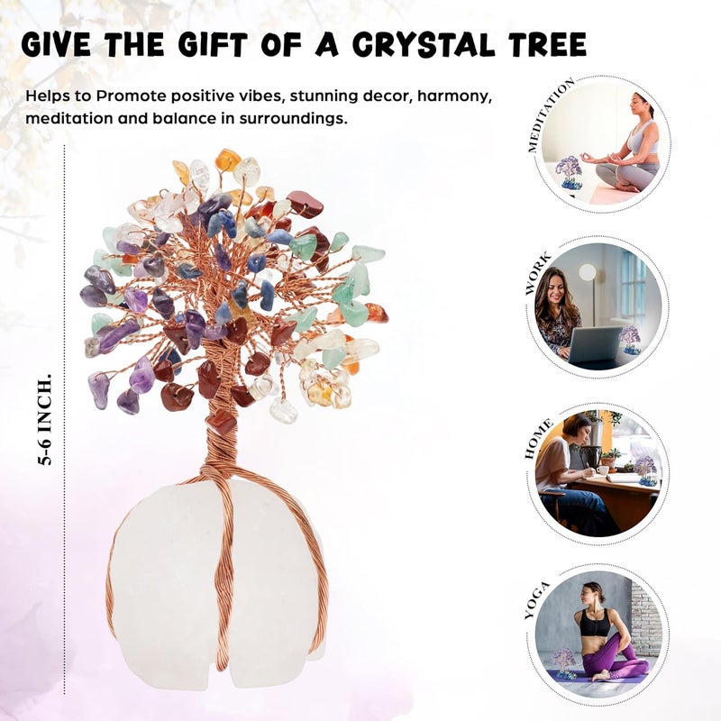 Crocon 7 Chakra Crystal Tree of Life with Quartz Base – Crystal Room & Home Decor, Cute Home Birthday Gifts for Men & Crystals and Healing Stones for Women Mom Sister Gemstone Tree for Shelf & Bedroom Decor - Image 3