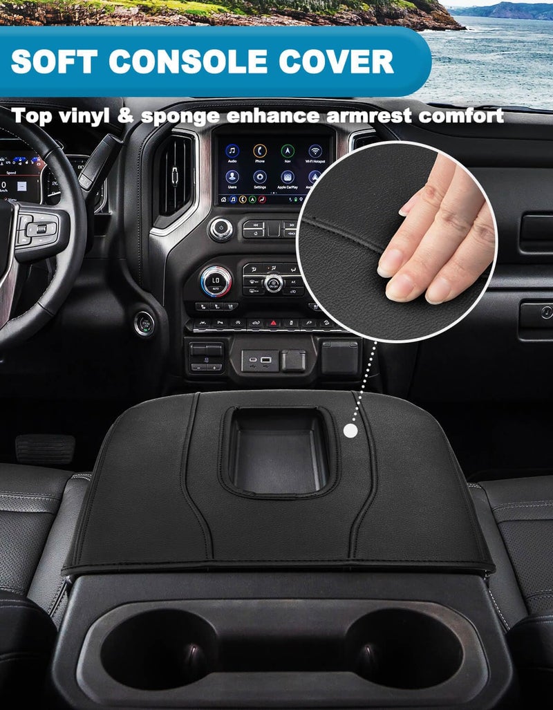 Eaglecover Center Console Armrest Cover for GMC Sierra & Chevy Silverado 2019-2025, Tahoe & Yukon & Suburban 2021-2025, Floor Console Bucket Seat Only, Vinyl Leather Trim, Scratchproof, Black - Image 3