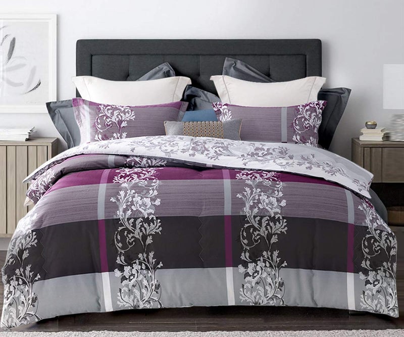 SLEEPBELLA Comforter King Size 600 Thread Count Cotton Grey Paisley  Purple Comforter Sets Down Alternative Bedding Set 3PcsKing Purple Paisley