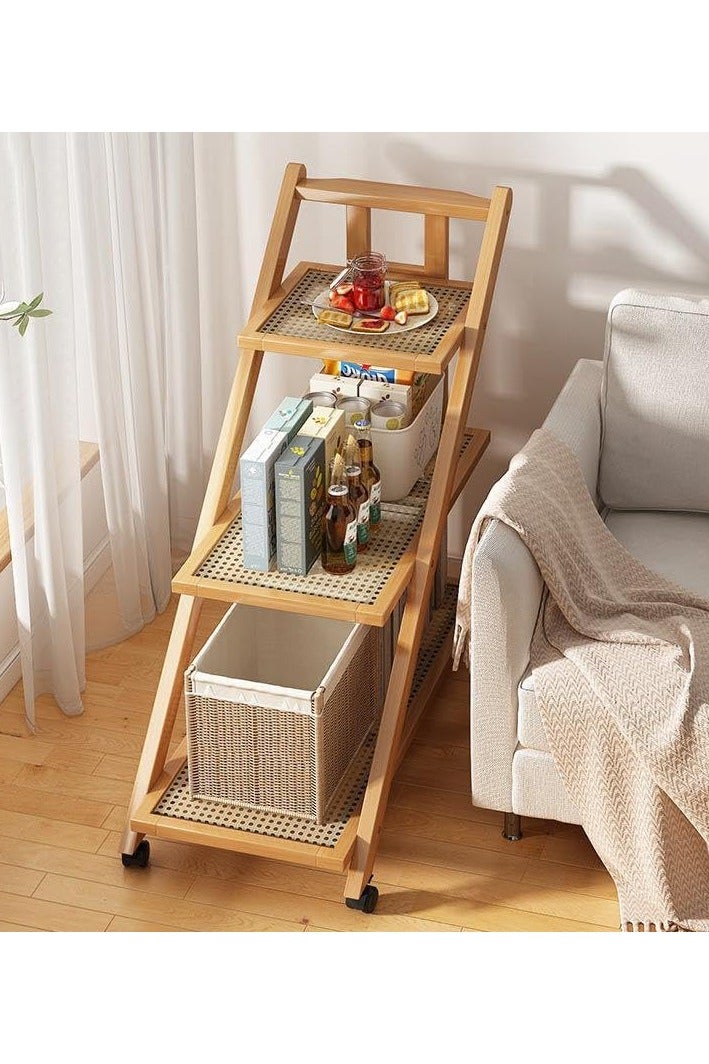 LINGWEI Bamboo Kitchen Trolley Foldable Serving Cart Kitchen Utility Cart Storage Rack - Image 2