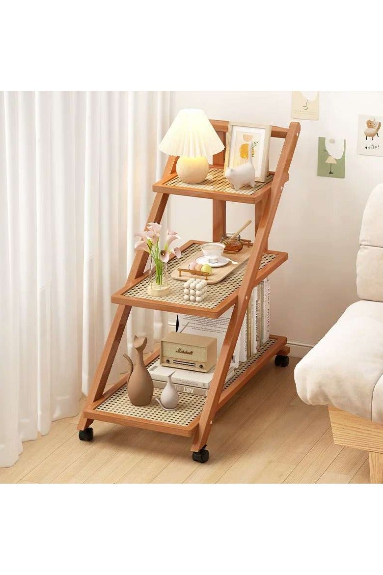LINGWEI Bamboo Kitchen Trolley Foldable Serving Cart Kitchen Utility Cart Storage Rack - Image 3