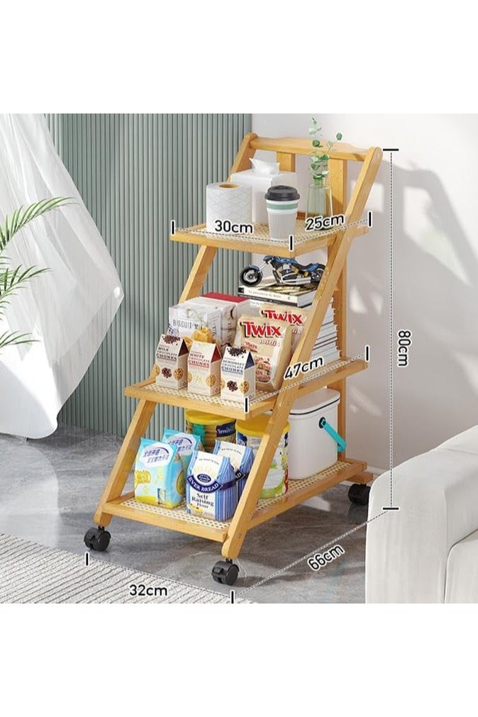 LINGWEI Bamboo Kitchen Trolley Foldable Serving Cart Kitchen Utility Cart Storage Rack - Image 4