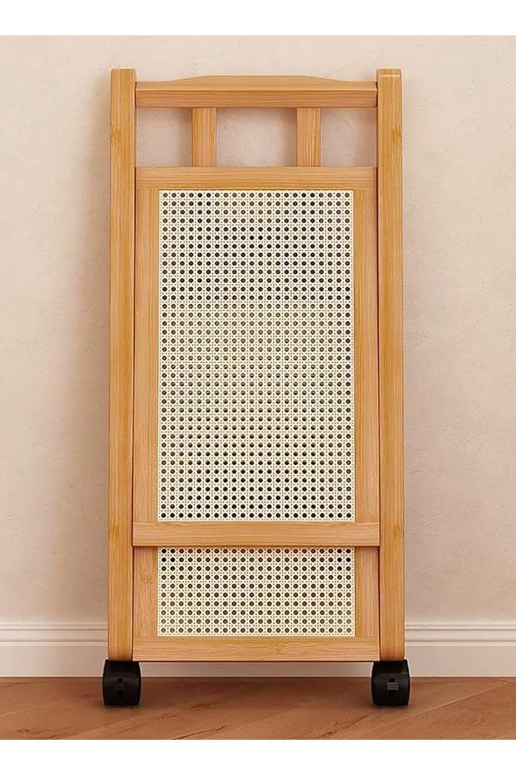 LINGWEI Bamboo Kitchen Trolley Foldable Serving Cart Kitchen Utility Cart Storage Rack - Image 5