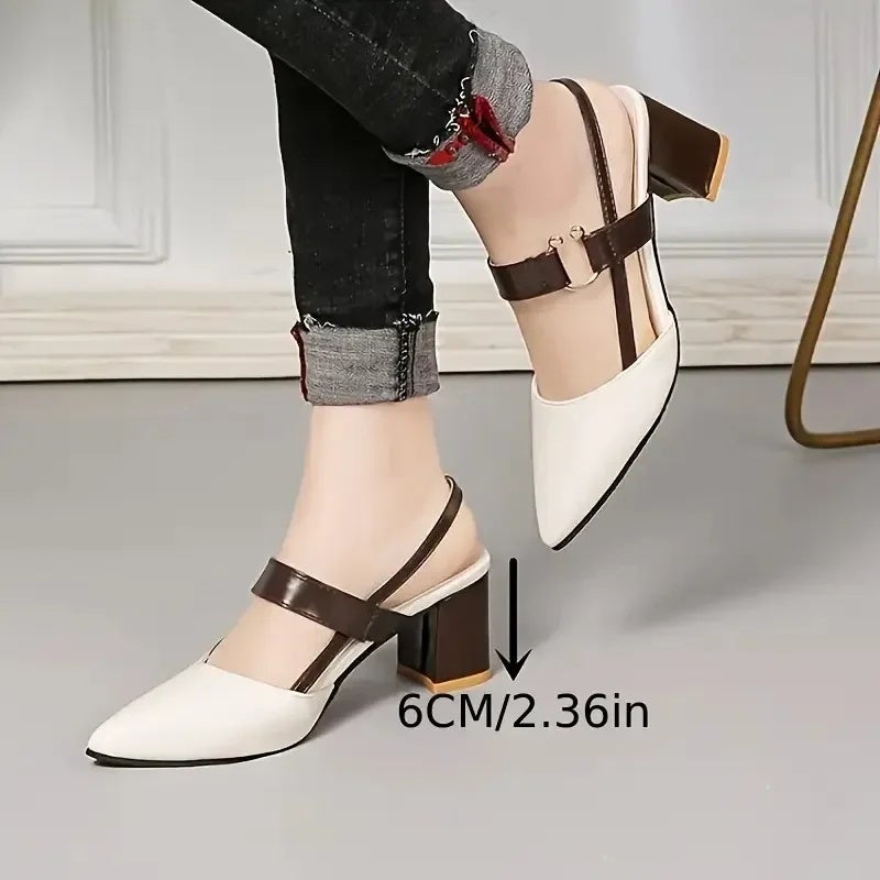 Open-Toe Sandals for Women, Spring and Summer New Style, Pointed Toe, Chunky Heel, Mid-Heel, Ankle Strap, Versatile High Heels - Image 4