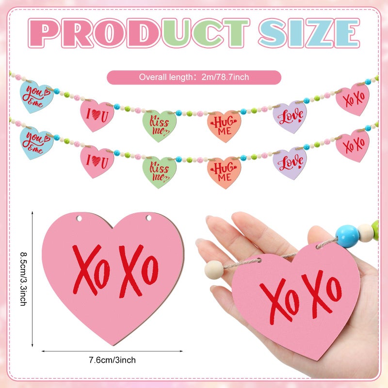 DoubleFill 1 Set Valentines Conversation Mantle Garland 6.56 ft Wooden Valentines Heart Bead Banner Hug Love Hanging Garland for Wall Fireplace Shelf Display Home Indoor Outdoor Decor for Party Supplies - Image 2