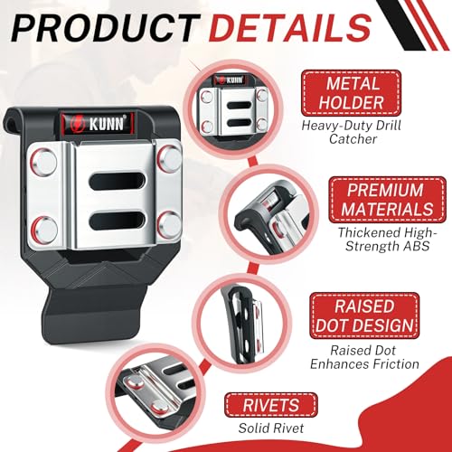 KUNN Drill Holder for Tool Belt, Single Pack Drill Belt Clip & Tape Measure Holster | Low-Profile Quick-Release Holder | Fits Belts Up to 2.7" | for Impact Driver, Nailer - Image 3