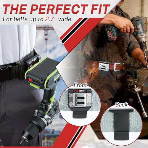KUNN Drill Holder for Tool Belt, Single Pack Drill Belt Clip & Tape Measure Holster | Low-Profile Quick-Release Holder | Fits Belts Up to 2.7" | for Impact Driver, Nailer - Image 4
