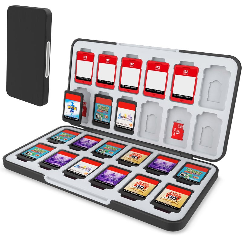 HEIYING Switch Game Card Case for Switch 2 & OLED & Lite,Portable Black Memory Storage Holder with 24 Game Card Slots and 24 Micro SD Cards Slots for Easy carrying - Image 1