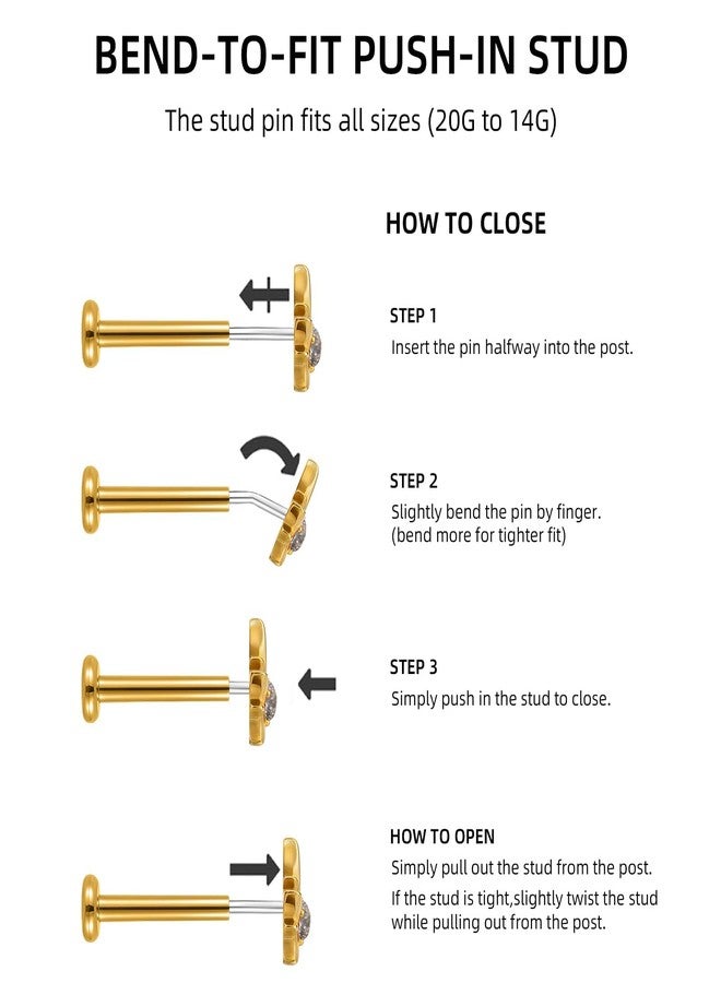 Humorrap Cartilage Earring Stud 16G 8mm, ASTM F136 Titanium Sunburst Flatback Stud for Tragus Helix Conch Labret, Body Piercing Jewelry, Hypoallergenic, Push in - Image 5