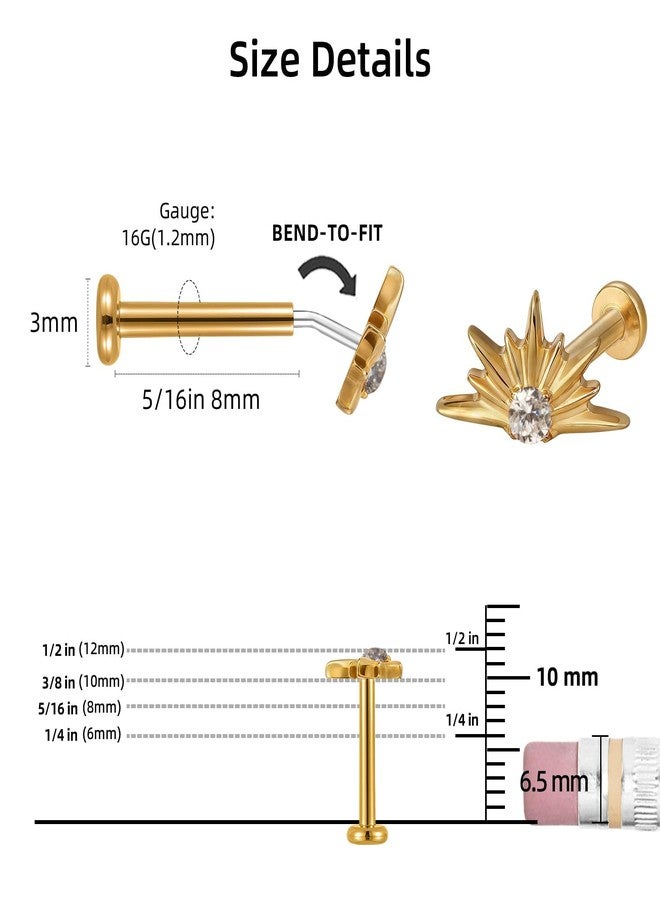 Humorrap Cartilage Earring Stud 16G 8mm, ASTM F136 Titanium Sunburst Flatback Stud for Tragus Helix Conch Labret, Body Piercing Jewelry, Hypoallergenic, Push in - Image 3