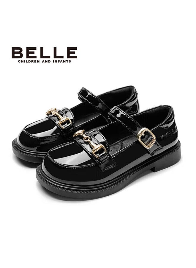 Belle Children's Shoes, Spring Children's Leather Shoes, Girls' Performance Flats, Back-to Student Shoes, Black, Size 33 - Image 1
