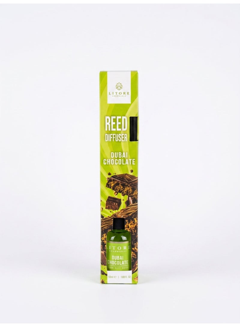 Litore Reed Diffuser - Dubai Chocolate Fragrance, 50ml | Long-Lasting Home Fragrance | Elegant Room Diffuser - Image 2