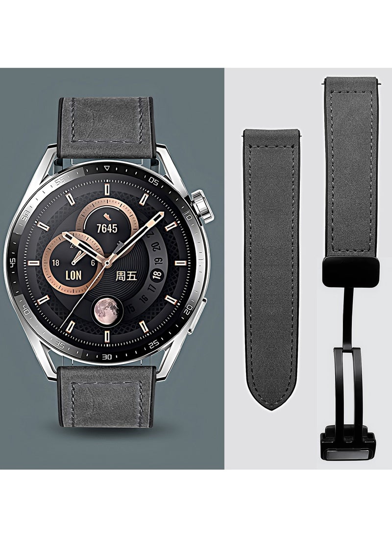 TDZDDYS TDZDDYS 22mm Leather Watch Strap with Magnetic Buckle Design, Compatible with Huawei GT3/4 46mm, GT3 Pro, Huawei Watch 3, GT2e, GT2 Pro, GT2 42/46mm, Samsung Galaxy Watch 3 45mm/Gear S3(Grey)  - Image 1