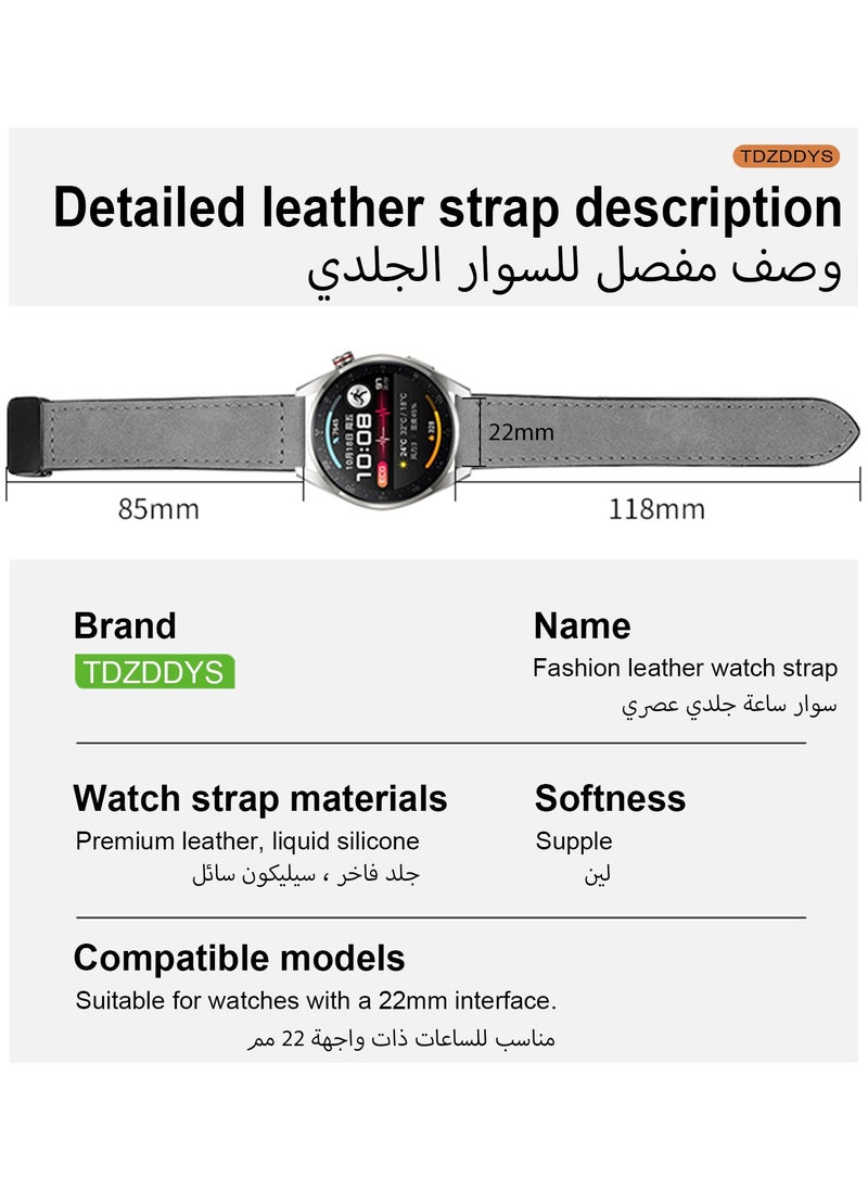 TDZDDYS - TDZDDYS 22mm Leather Watch Strap with Magnetic Buckle Design, Compatible with Huawei GT3/4 46mm, GT3 Pro, Huawei Watch 3, GT2e, GT2 Pro, GT2 42/46mm, Samsung Galaxy Watch 3 45mm/Gear S3(Grey) - Image 1