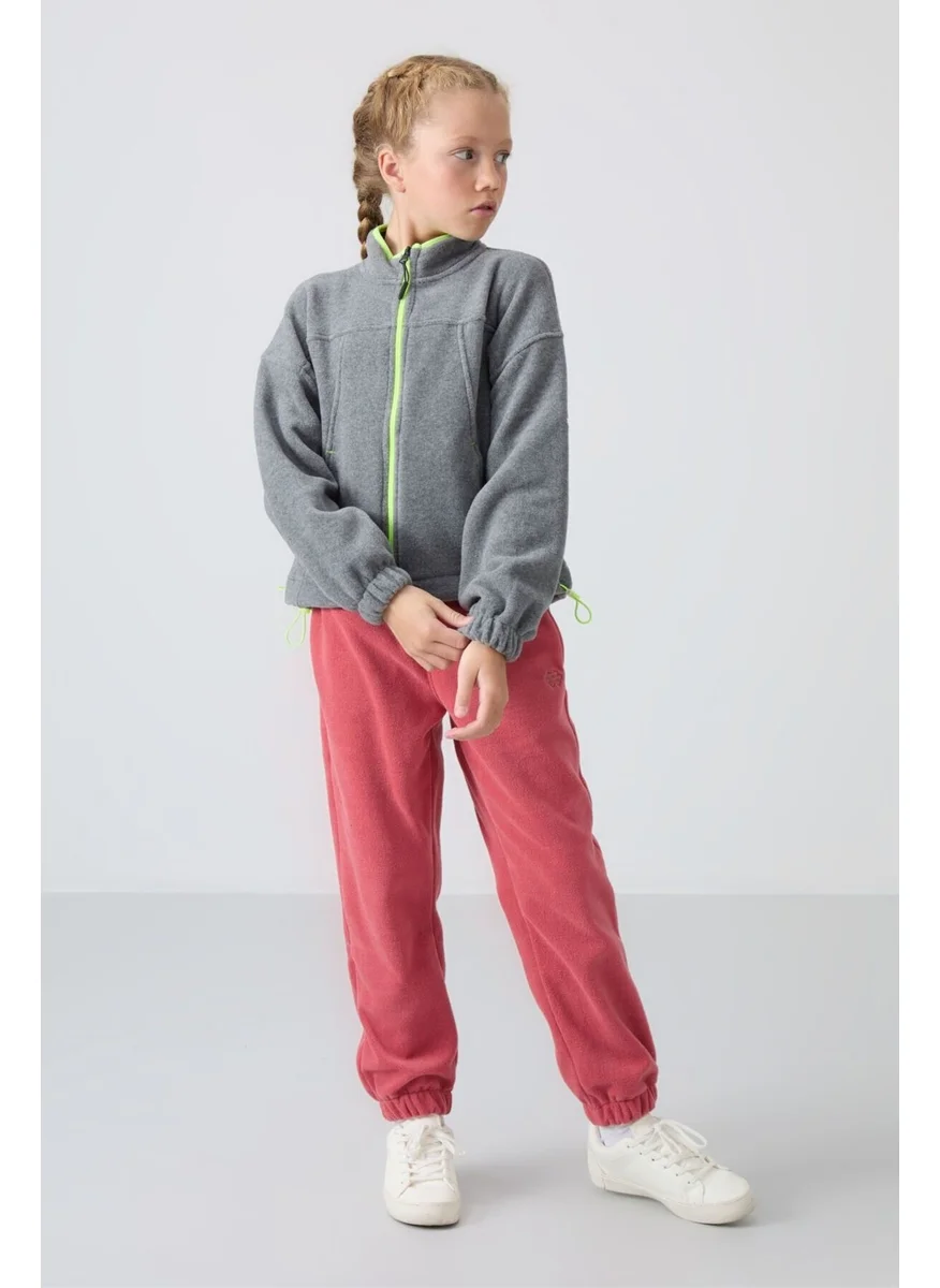 Tommy Life Gray Melange Thick Soft Texture Standard Fit Embroidered Polar Fleece Girls Sweatshirt - 75157