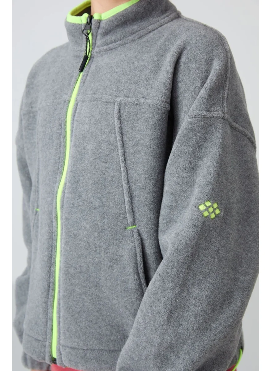 Tommy Life Gray Melange Thick Soft Texture Standard Fit Embroidered Polar Fleece Girls Sweatshirt - 75157