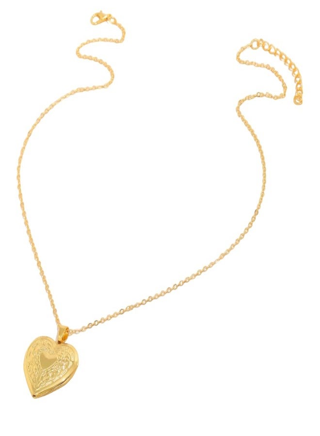 GOHO Imported Golden Alloy Heart Photo Pendant with Chain for Women - Image 1