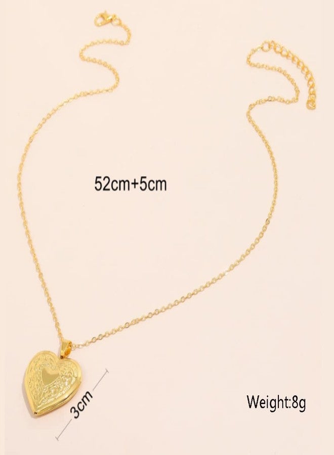 GOHO Imported Golden Alloy Heart Photo Pendant with Chain for Women - Image 2