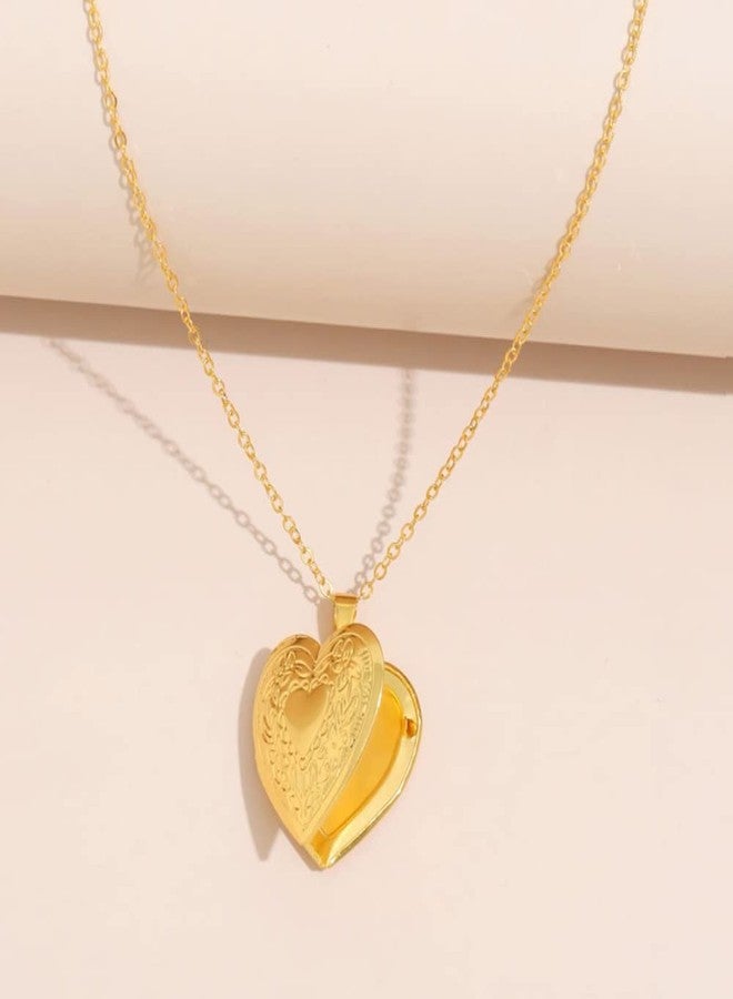 GOHO Imported Golden Alloy Heart Photo Pendant with Chain for Women - Image 3
