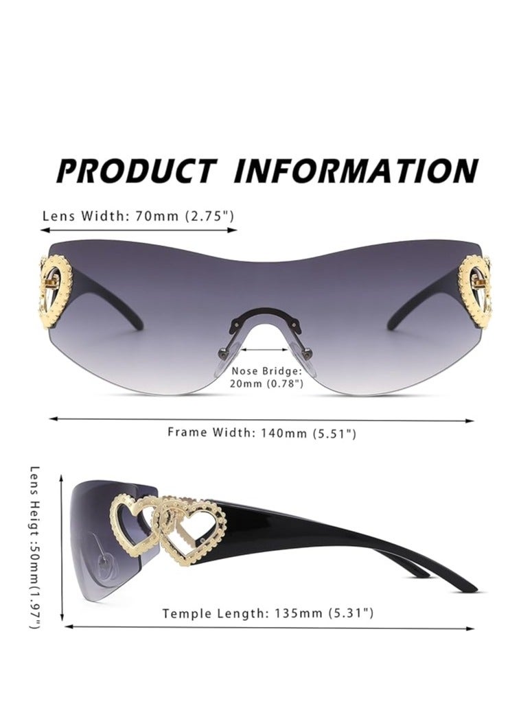 KASTWAVE Y2K Heart Sunglasses for Women Men, Trendy Wrap Around Sunglasses Rimless Oversized Shield Sun Glasses - Image 3