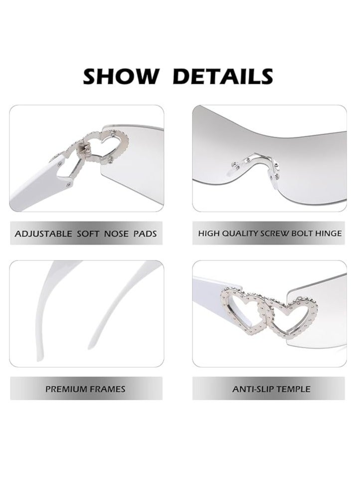 KASTWAVE Y2K Heart Sunglasses for Women Men, Trendy Wrap Around Sunglasses Rimless Oversized Shield Sun Glasses - Image 4