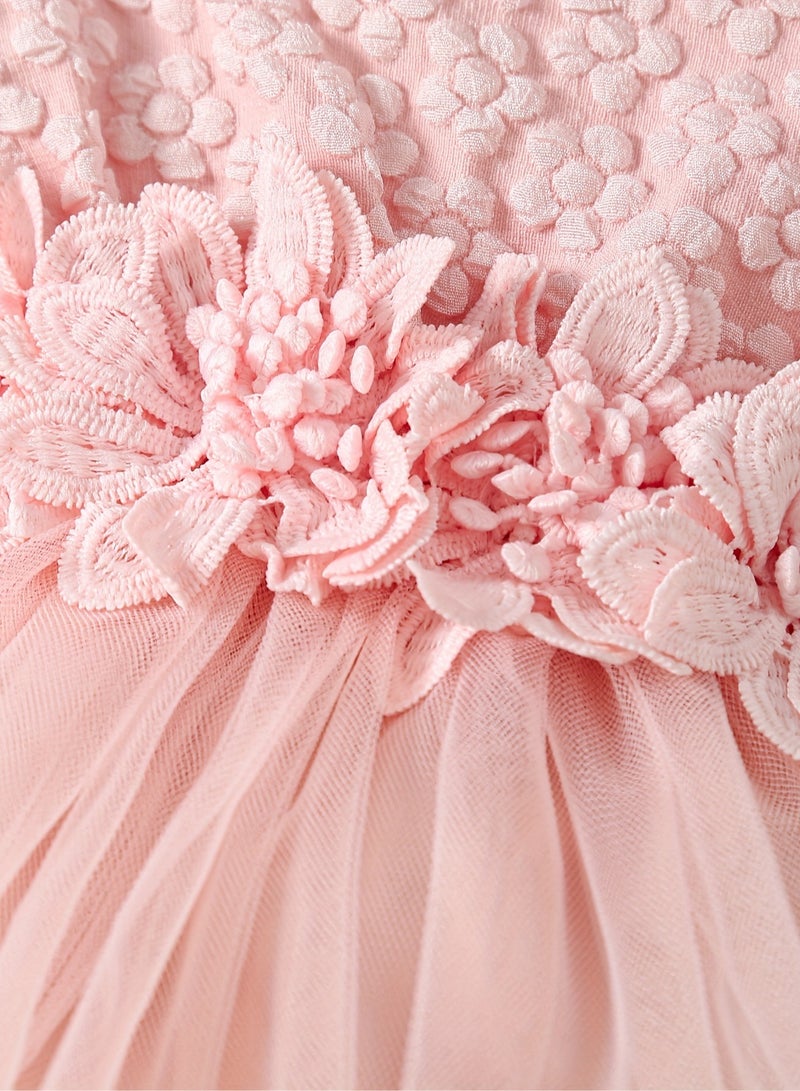 DOOKOO Baby Girl Lace Romper with Floral Design, Newborn Tulle Onesie Dress, Infant Sleeveless Jumpsuit for Special Occasions - Image 5