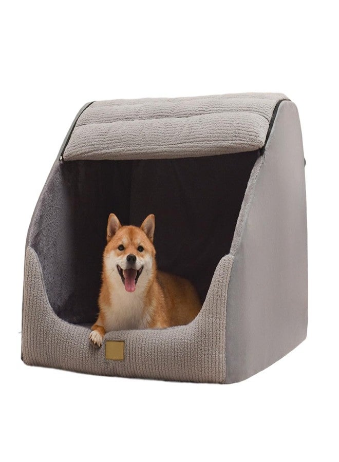 YISLEND Large Dog House Indoor, Soft Plush Dogs Cave Bed Covered Pet Bed with Fluffy Washable Cushion, Portable Dog/Cat Pet Tent House for Small Medium Dogs (Grey, X-Large) - Image 1