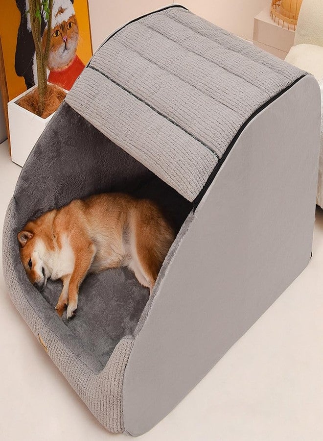 YISLEND Large Dog House Indoor, Soft Plush Dogs Cave Bed Covered Pet Bed with Fluffy Washable Cushion, Portable Dog/Cat Pet Tent House for Small Medium Dogs (Grey, X-Large) - Image 2