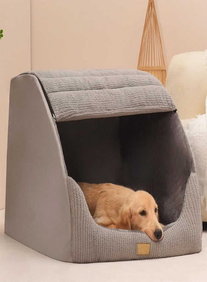 YISLEND Large Dog House Indoor, Soft Plush Dogs Cave Bed Covered Pet Bed with Fluffy Washable Cushion, Portable Dog/Cat Pet Tent House for Small Medium Dogs (Grey, X-Large) - Image 5