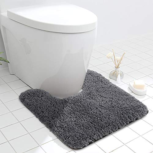Seavish Luxury Grey Contour Bath Rug 19.5 X 19.5 Inches Shaggy Bathroom Rugs Non Slip Efficient Water Absorbent Washable Tufted Bath Mat Microfiber Soft Thick Plush U-Shaped Toilet Rug for Feet - Image 1