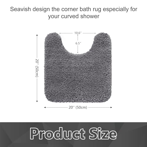 Seavish Luxury Grey Contour Bath Rug 19.5 X 19.5 Inches Shaggy Bathroom Rugs Non Slip Efficient Water Absorbent Washable Tufted Bath Mat Microfiber Soft Thick Plush U-Shaped Toilet Rug for Feet - Image 5