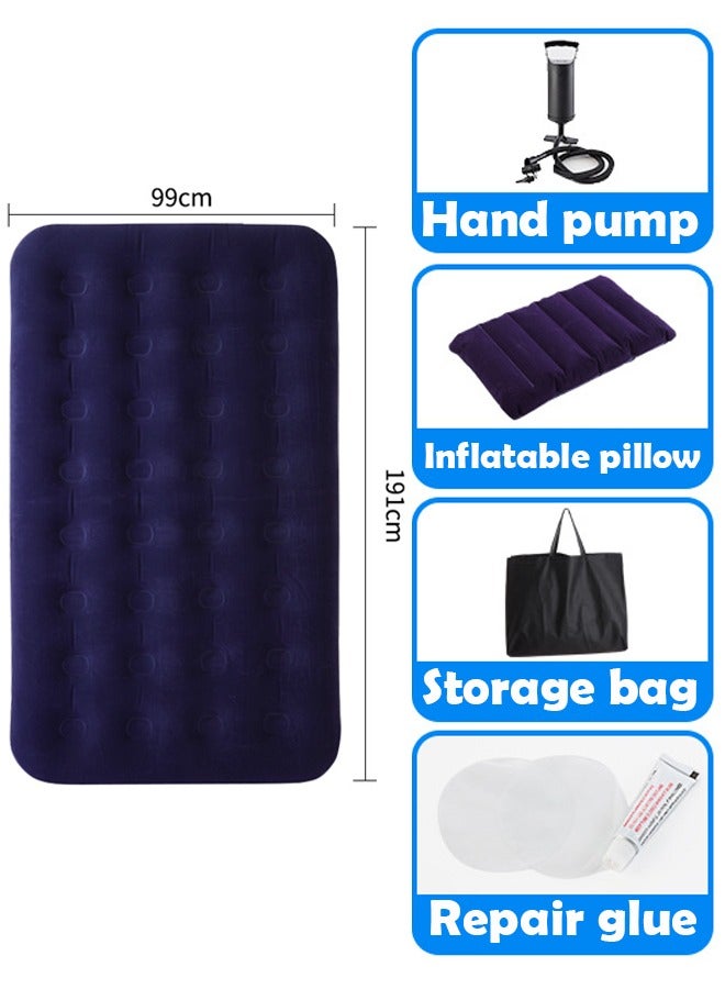 ZCM-HAPPY Thick Foldable Outdoor Camping Air Flocking Mattress - Portable, Inflatable, Ultra Comfortable with Hand Pump, Air Pillow and Accessories, Ideal for Camping, Hiking and Travel (191x99x22 cm) - Image 2